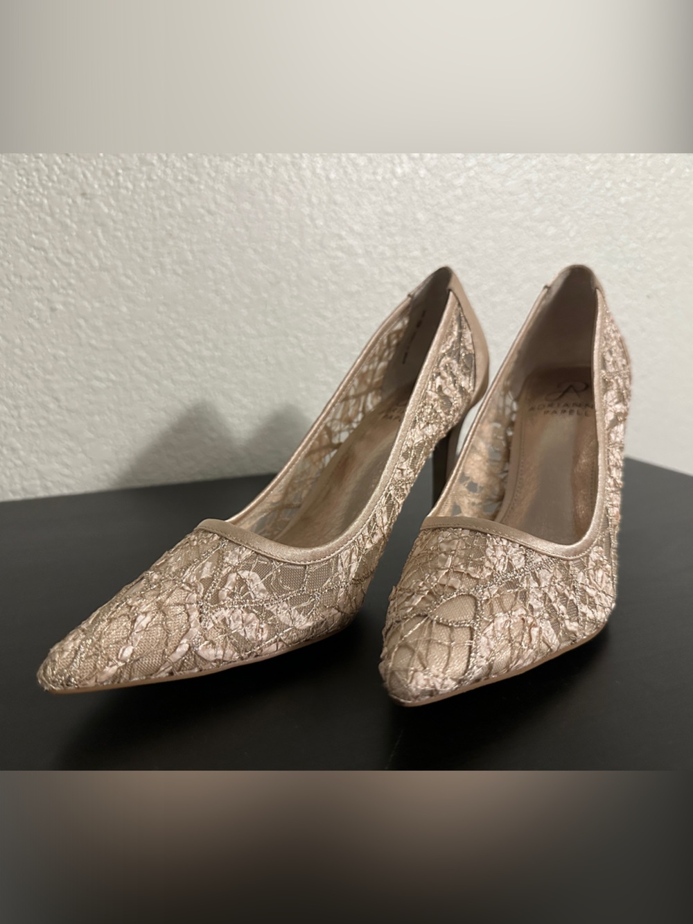 Adrianna Papell Rose Gold Lace Pointed Toe Pumps
